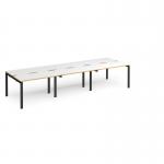 Adapt triple back to back desks 3600mm x 1200mm - black frame, white top with oak edging E3612-K-WO