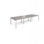 Adapt triple back to back desks 3600mm x 1200mm - silver frame, grey oak top E3612-S-GO