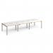 Adapt triple back to back desks 3600mm x 1200mm - silver frame, white top with oak edging E3612-S-WO