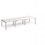 Adapt triple back to back desks 3600mm x 1200mm - silver frame, white top with oak edging E3612-S-WO