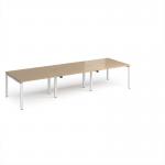 Adapt triple back to back desks 3600mm x 1200mm - white frame, kendal oak top E3612-WH-KO
