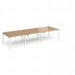 Adapt triple back to back desks 3600mm x 1200mm - white frame, oak top E3612-WH-O