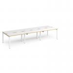 Adapt triple back to back desks 3600mm x 1200mm - white frame, white top with oak edging E3612-WH-WO