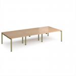 Adapt triple back to back desks 3600mm x 1600mm - green frame, beech top E3616-GN-B