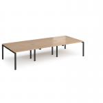 Adapt triple back to back desks 3600mm x 1600mm - black frame, beech top E3616-K-B