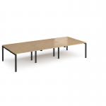 Adapt triple back to back desks 3600mm x 1600mm - black frame, oak top E3616-K-O