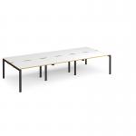 Adapt triple back to back desks 3600mm x 1600mm - black frame, white top with oak edging E3616-K-WO