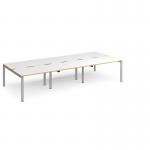 Adapt triple back to back desks 3600mm x 1600mm - silver frame, white top with oak edging E3616-S-WO