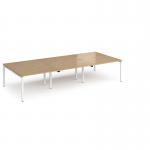 Adapt triple back to back desks 3600mm x 1600mm - white frame, oak top E3616-WH-O