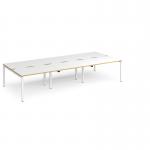 Adapt triple back to back desks 3600mm x 1600mm - white frame, white top with oak edging E3616-WH-WO