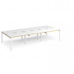 Adapt triple back to back desks 3600mm x 1600mm - white frame, white top with oak edging E3616-WH-WO