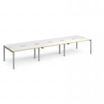 Adapt triple back to back desks 4200mm x 1200mm - silver frame, white top with oak edging E4212-S-WO