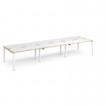 Adapt triple back to back desks 4200mm x 1200mm - white frame, white top with oak edging E4212-WH-WO