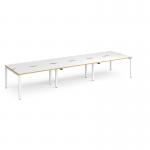 Adapt triple back to back desks 4200mm x 1200mm - white frame, white top with oak edging E4212-WH-WO