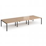 Adapt triple back to back desks 4200mm x 1600mm - black frame, beech top E4216-K-B