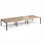 Adapt triple back to back desks 4200mm x 1600mm - black frame, kendal oak top E4216-K-KO