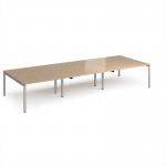 Adapt triple back to back desks 4200mm x 1600mm - silver frame, kendal oak top E4216-S-KO