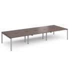 Adapt triple back to back desks 4200mm x 1600mm - silver frame, walnut top E4216-S-W