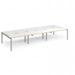 Adapt triple back to back desks 4200mm x 1600mm - silver frame, white top with oak edging E4216-S-WO