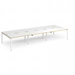 Adapt triple back to back desks 4200mm x 1600mm - white frame, white top with oak edging E4216-WH-WO