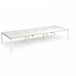 Adapt triple back to back desks 4200mm x 1600mm - white frame, white top with oak edging E4216-WH-WO