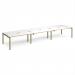 Adapt triple back to back desks 4800mm x 1200mm - green frame, white top, oak edge E4812-GN-WO