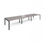 Adapt triple back to back desks 4800mm x 1200mm - black frame, grey oak top E4812-K-GO