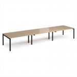 Adapt triple back to back desks 4800mm x 1200mm - black frame, kendal oak top E4812-K-KO