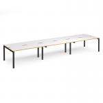 Adapt triple back to back desks 4800mm x 1200mm - black frame, white top with oak edging E4812-K-WO