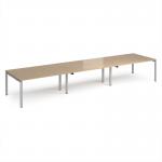 Adapt triple back to back desks 4800mm x 1200mm - silver frame, kendal oak top E4812-S-KO