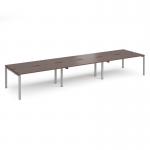 Adapt triple back to back desks 4800mm x 1200mm - silver frame, walnut top E4812-S-W