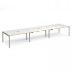 Adapt triple back to back desks 4800mm x 1200mm - silver frame, white top with oak edging E4812-S-WO