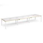 Adapt triple back to back desks 4800mm x 1200mm - white frame, white top with oak edging E4812-WH-WO