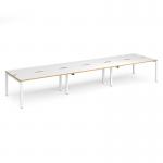 Adapt triple back to back desks 4800mm x 1200mm - white frame, white top with oak edging E4812-WH-WO