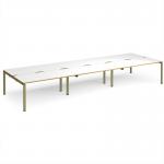 Adapt triple back to back desks 4800mm x 1600mm - green frame, white top, oak edge E4816-GN-WO