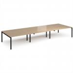 Adapt triple back to back desks 4800mm x 1600mm - black frame, kendal oak top E4816-K-KO