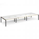 Adapt triple back to back desks 4800mm x 1600mm - black frame, white top with oak edging E4816-K-WO