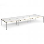 Adapt triple back to back desks 4800mm x 1600mm - silver frame, white top with oak edging E4816-S-WO