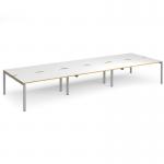 Adapt triple back to back desks 4800mm x 1600mm - silver frame, white top with oak edging E4816-S-WO