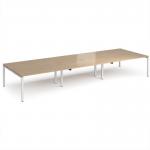 Adapt triple back to back desks 4800mm x 1600mm - white frame, kendal oak top E4816-WH-KO