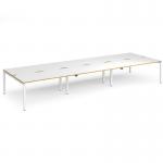 Adapt triple back to back desks 4800mm x 1600mm - white frame, white top with oak edging E4816-WH-WO