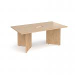 Arrow head leg rectangular boardroom table 1800mm x 1000mm with central cutout 272mm x 132mm - Kendal Oak EB18-CO-KO