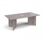 Arrow head leg rectangular boardroom table 2000mm x 1000mm with central cutout 272mm x 132mm - grey oak