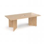 Arrow head leg rectangular boardroom table 2000mm x 1000mm with central cutout 272mm x 132mm - Kendal Oak EB20-CO-KO