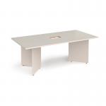 Arrow head leg rectangular boardroom table 2000mm x 1000mm with central cutout 272mm x 132mm - Light Grey EB20-CO-LG