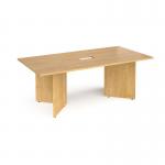 Arrow head leg rectangular boardroom table 2000mm x 1000mm with central cutout 272mm x 132mm - oak