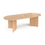 Arrow head leg radial end boardroom table 2400mm x 1000mm with central cutout 272mm x 132mm - beech