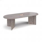 Arrow head leg radial end boardroom table 2400mm x 1000mm with central cutout 272mm x 132mm - grey oak