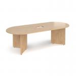 Arrow head leg radial end boardroom table 2400mm x 1000mm with central cutout 272mm x 132mm - Kendal Oak EB24-CO-KO