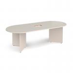 Arrow head leg radial end boardroom table 2400mm x 1000mm with central cutout 272mm x 132mm - Light Grey EB24-CO-LG